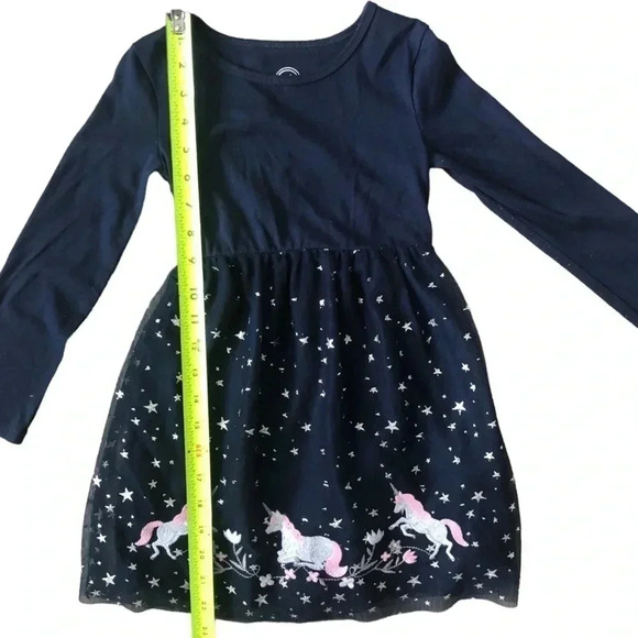 Wonder Nation Navy Unicorn Silver Star Long Sleeve Dress- Girls S 4-5 - Picture 7 of 10